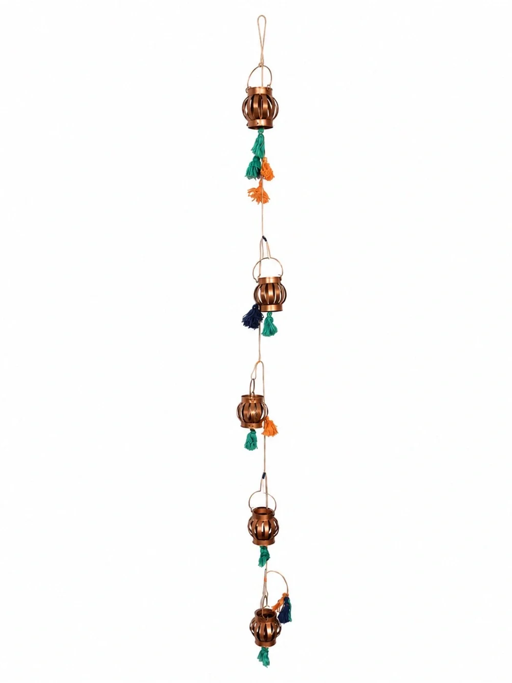 Boho Copper Tone Hanging Lantern Garland Tassel Wall Decor